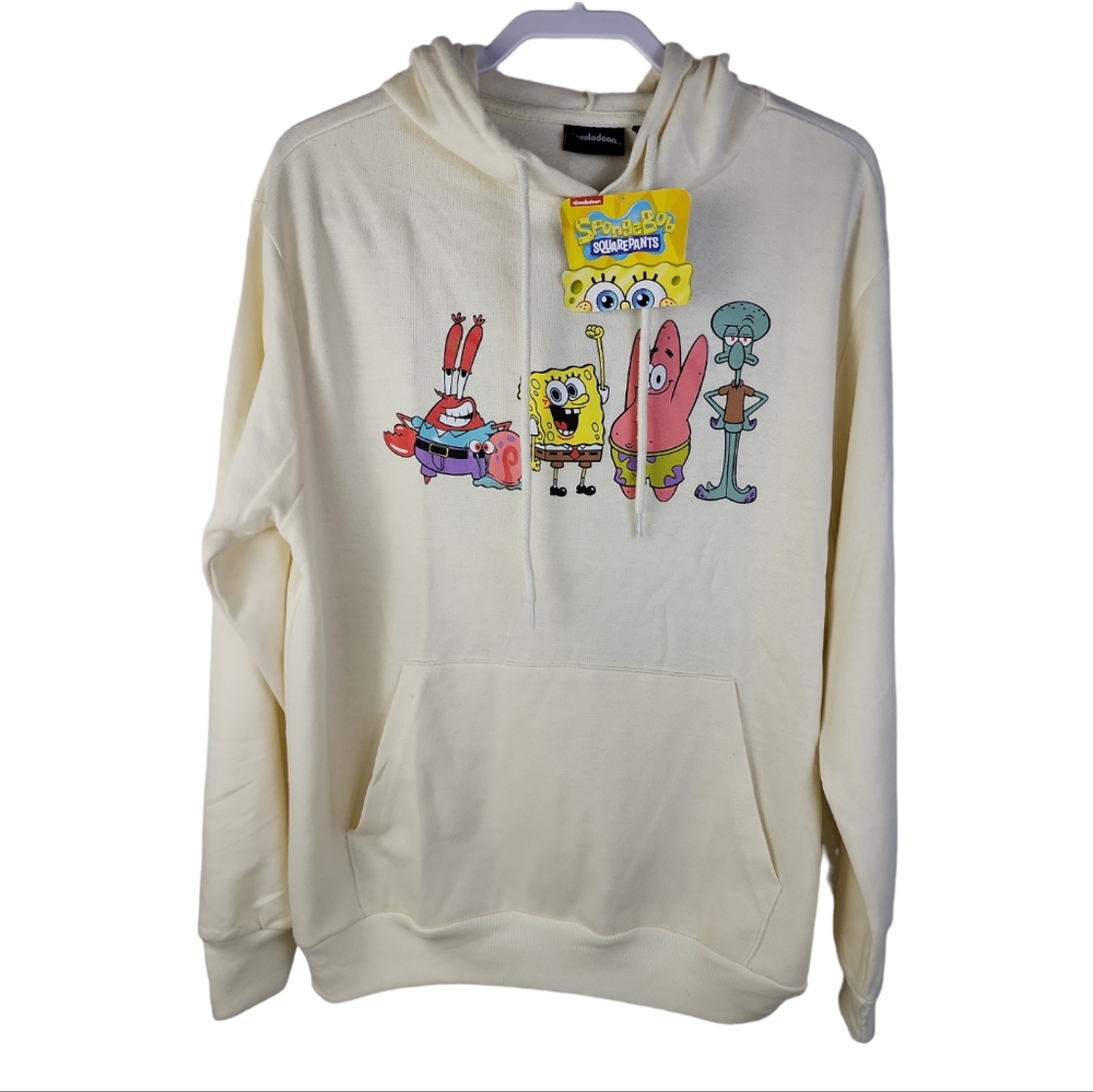 NWT Nickelodeon Spongebob & Cast of Characters Ivory Hooded Sweatshirt Men's M